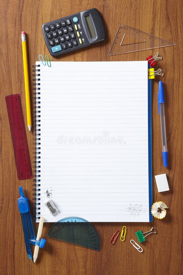 Back to School pupils note pad and stationary royalty free stock photo Back to School pupils note pad and stationary royalty free stock photo