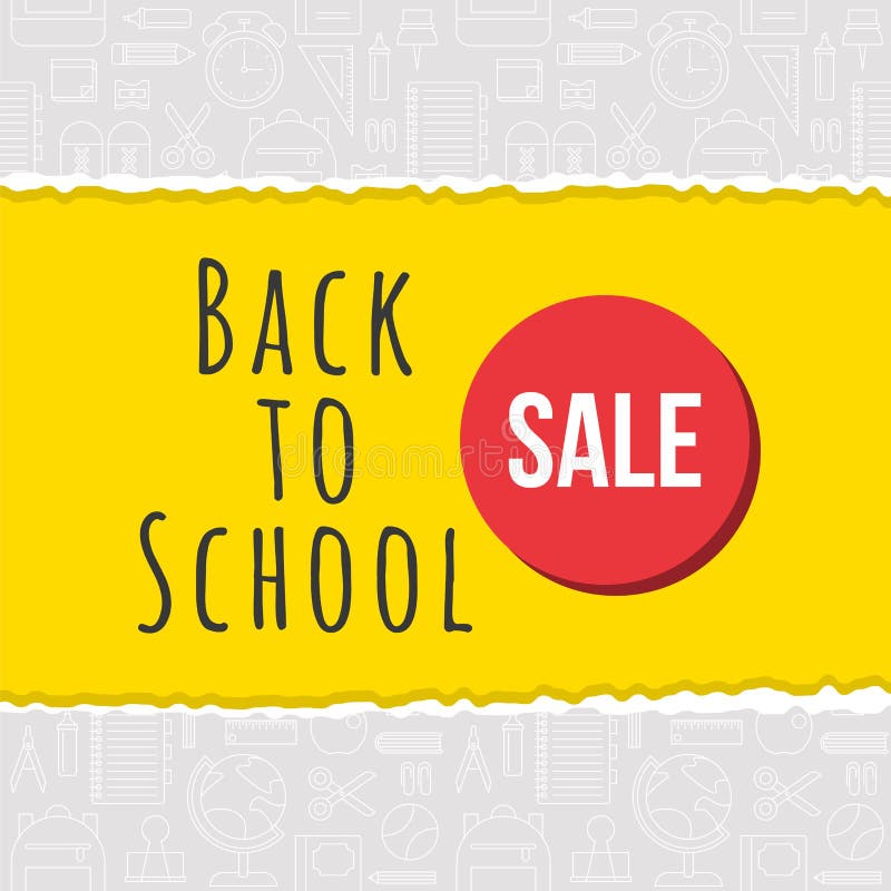 Back to school sale poster on school supplies outline background stock illustration Back to school sale poster on school supplies outline background stock illustration