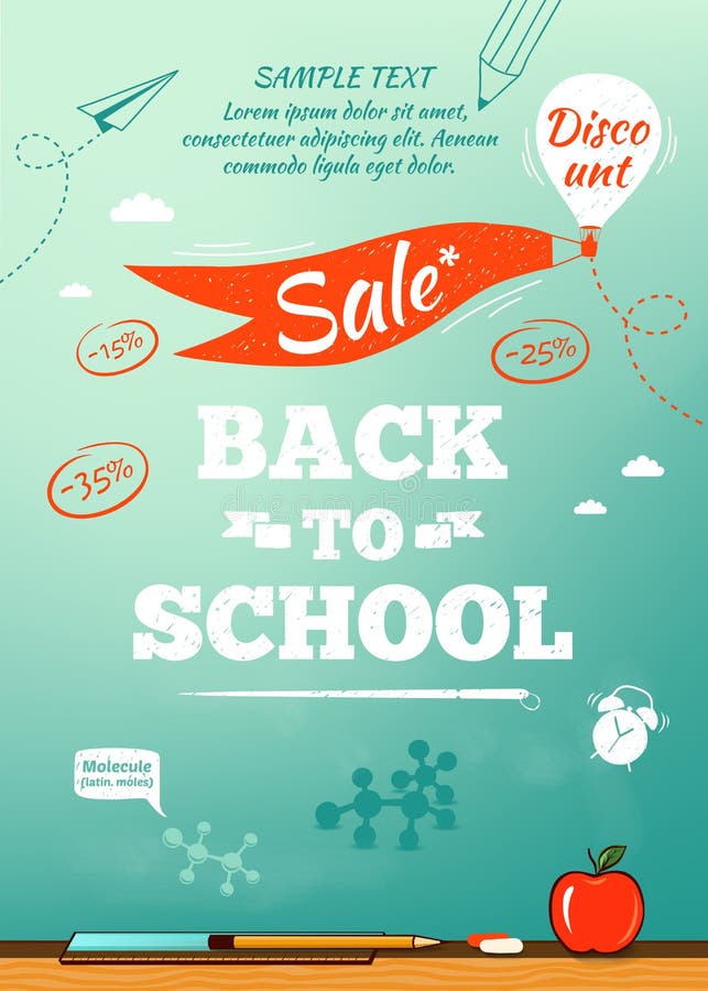 Back to school sale poster. Vector illustration