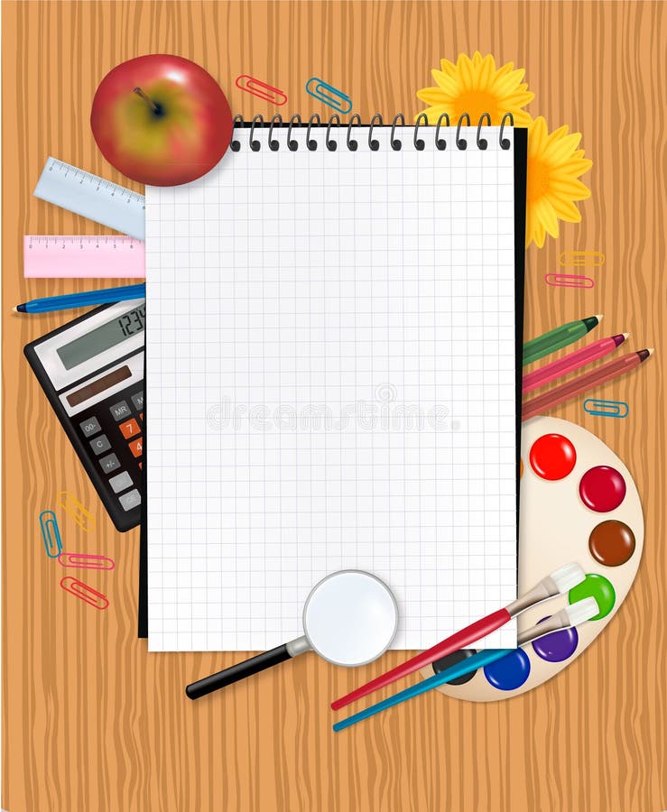 Back to school. School notebook with supplies royalty free illustration