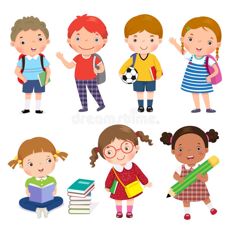 Vector illustration of back to school. Set of school kids in education concept.