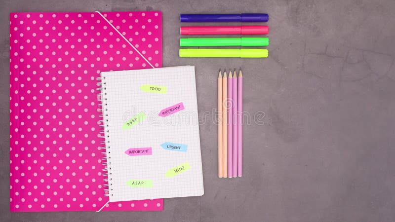 Back to school stop motion animation. School and office supplies appear