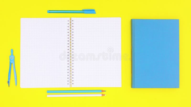 Back to school stop motion. School blue stationery on yellow theme