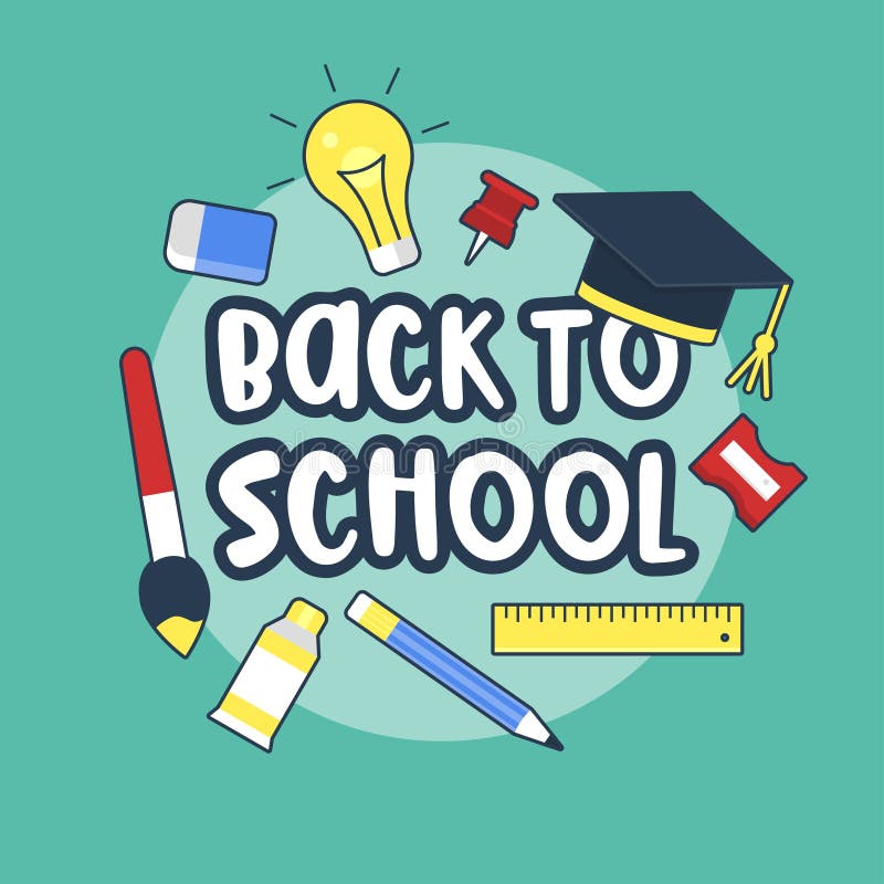 Back To School, School Supplies Poster Template Stock Vector