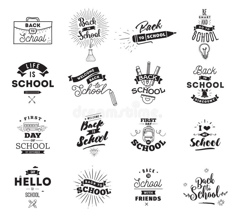 Back to school typographic labels set. stock illustration Back to school typographic labels set. stock illustration