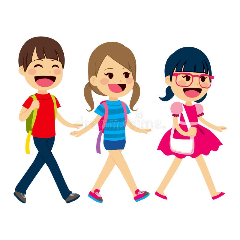 2 students hold them hands walking to school together. children back to  school. Vector illustration Stock Vector Image & Art - Alamy