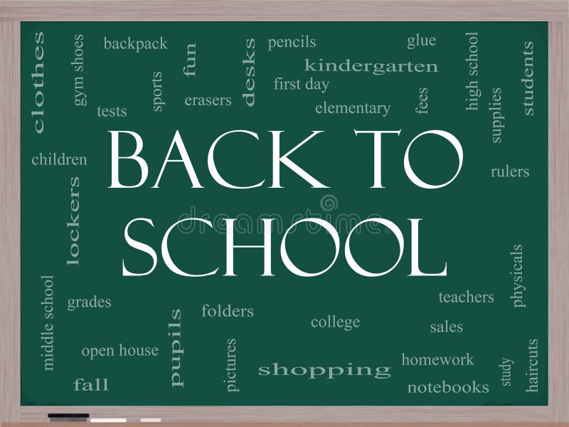Back to School Word Cloud Concept on a Blackboard royalty free illustration