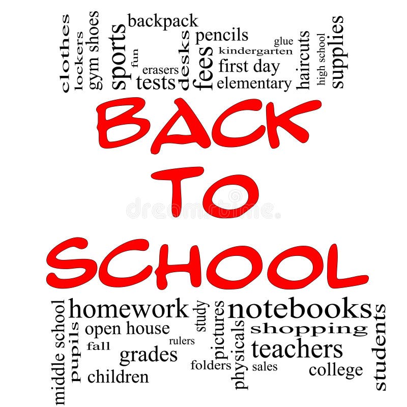 Back to School Word Cloud Concept in red & black stock illustration