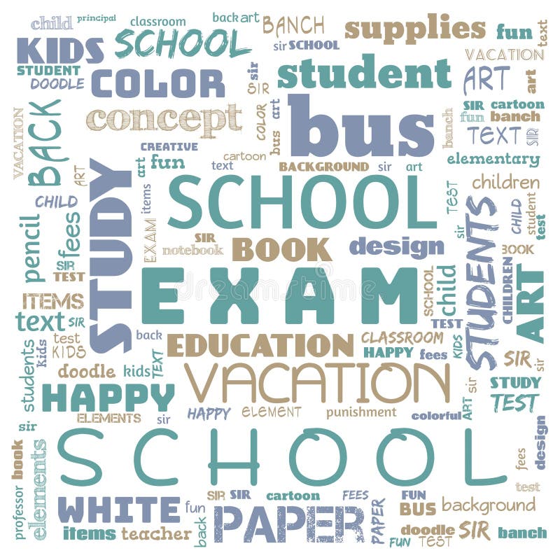 Back to the school word cloud, word cloud for school life, this word cloud use for banner, painting, motivation, web-page, website stock illustration
