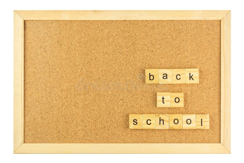 Back to school word on cork board in wooden frame isolated on white.
