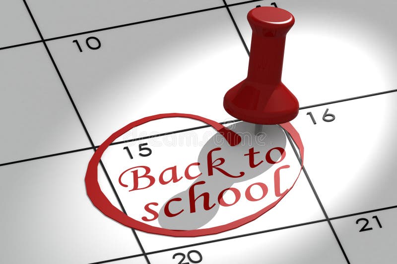 Back to school word marked on calendar with push pin royalty free illustration