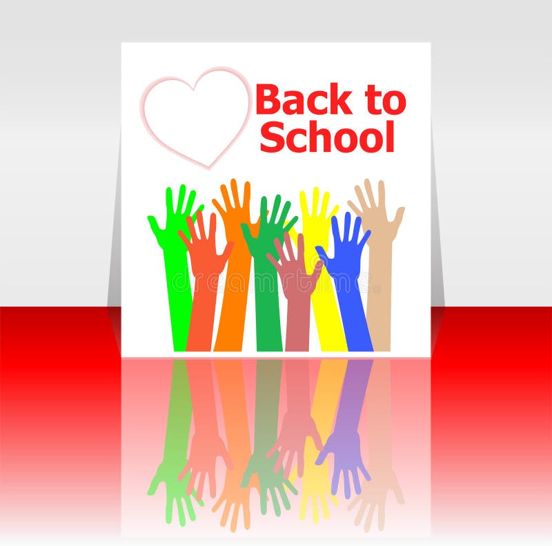 Back to school word and people hands, love hearts, education vector illustration