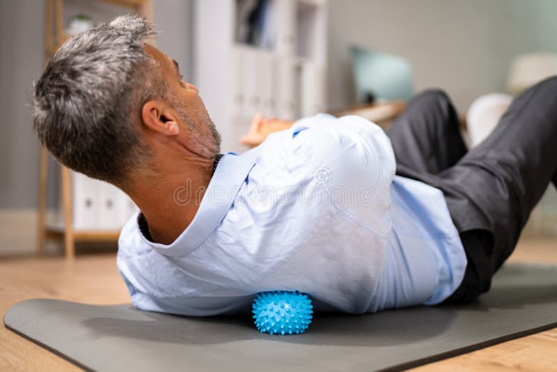 Back Trigger Point Massage Using Spiky Ball Stock Photo Image of ball