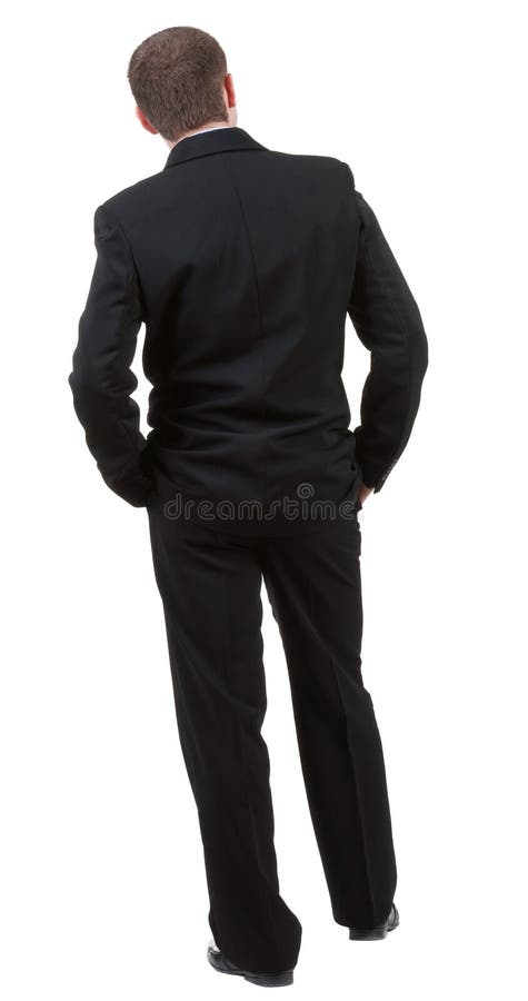 Back View of Business Man Looks Ahead. Young Guy in Black Suit Stock ...