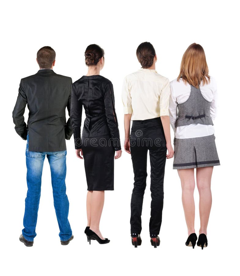 Back view of business team looks at wall. royalty free stock photos Back view of business team looks at wall. royalty free stock photos