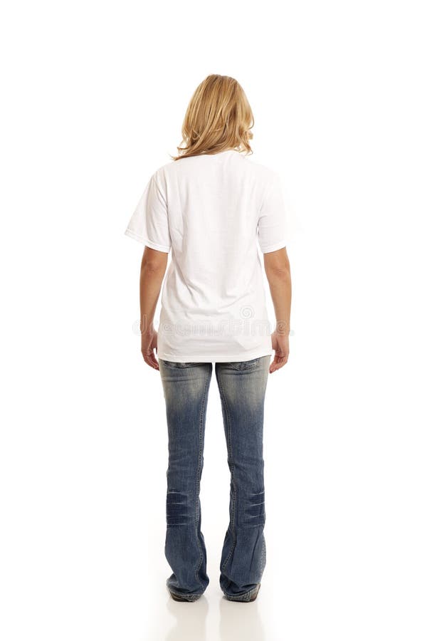 Back view of casual young woman