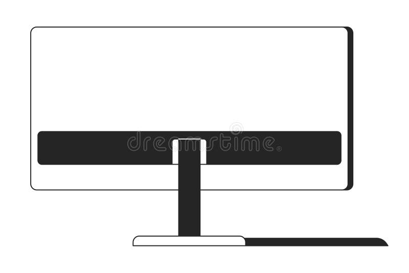 Back view computer desktop black and white 2D line cartoon object royalty free illustration