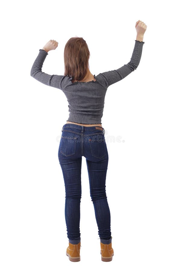 Back view of dancing young beautiful woman