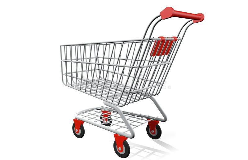 Back View of Shopping Cart Loaded with Paper Bags Full of I LOVE Round