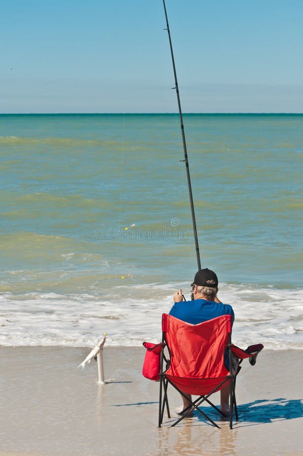 Senior Male Siting N Beach Chair Surf Fishing Editorial Stock Photo