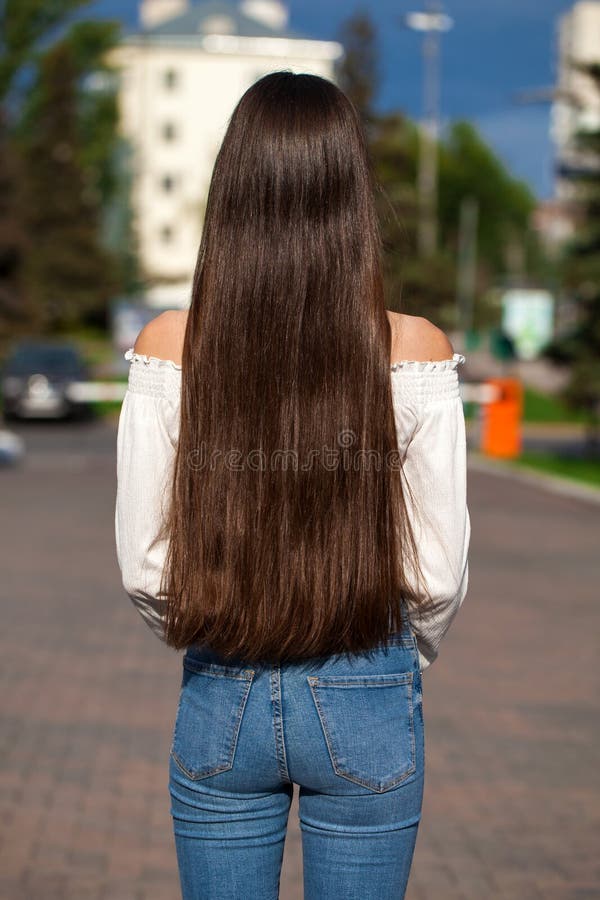 Back View Female Brunette Hair Stock Image - Image of hairstyle, female:  158021749
