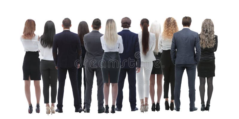 Back view group of business people. Rear view. Isolated over white background. stock image