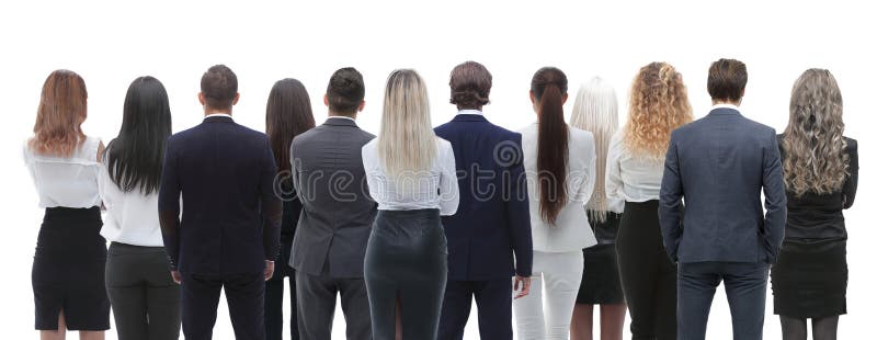 Back view group of business people. Rear view. Isolated over white background. stock image