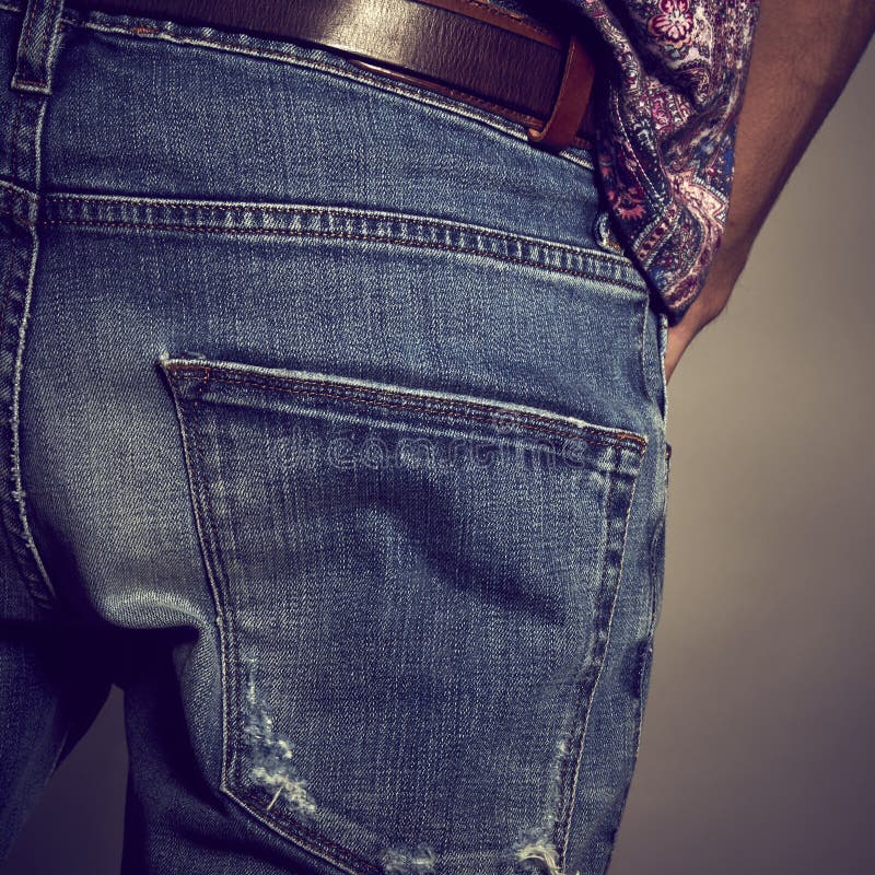 Back View of a Guy Wearing a Denim Stock Image - Image of beauty, grey ...