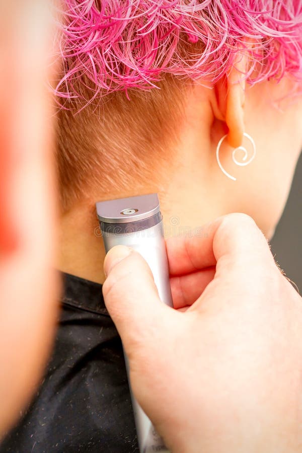 Back View of Hairdresser& X27;s Hand Shaving Nape and Neck with Electric Trimmer of Young Caucasian Woman with Short Pink Stock Photo - Image of coiffure, cutting: 222268354 Back View of Hairdresser& X27;s Hand Shaving Nape and Neck with Electric Trimmer of Young Caucasian Woman with Short Pink Stock Photo - Image of coiffure, cutting: 222268354