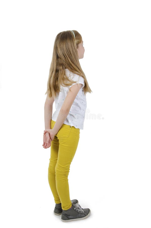 Back View of Little Girl Looking at Wall. Rear View Stock Image - Image of  child, casual: 243076533
