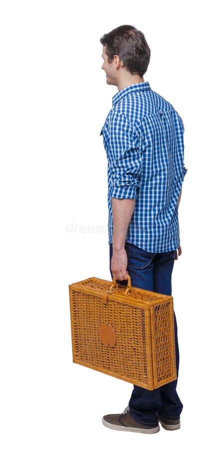 Back view of a man walking with a picnic bag royalty free stock photography Back view of a man walking with a picnic bag royalty free stock photography