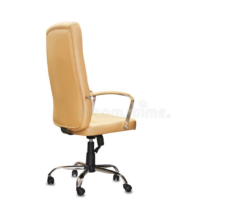 Back View of Office Chair from Black Leather. Isolated Stock Photo