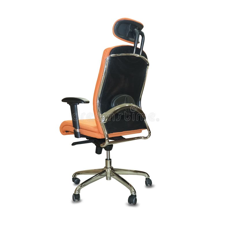 Back View Of Office Chair From Orange Cloth. Isolated Stock Image