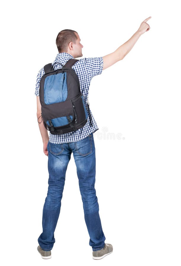 Back View of Pointing Man with Photographic Ba Stock Photo - Image of ...