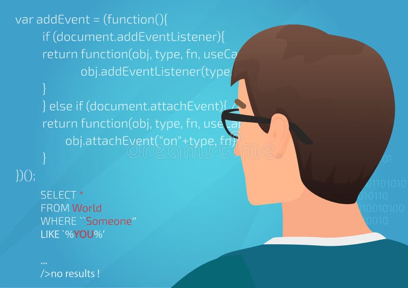 Back view of programmer working on a code vector illustration. royalty free illustration