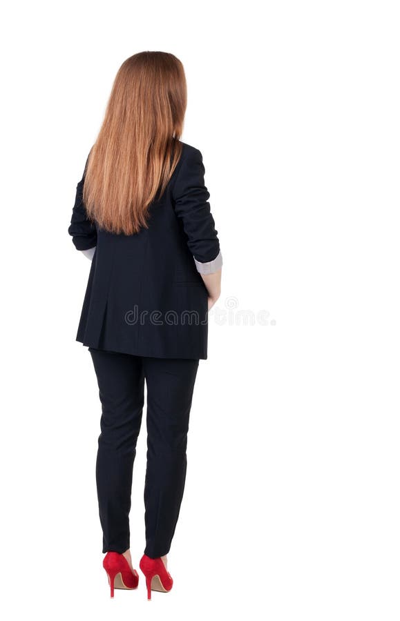 Back View of Redhead Business Woman Contemplating. Stock Image - Image ...