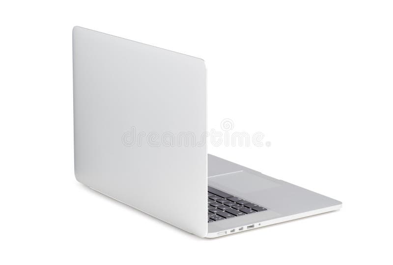 Back view of a rotated at a slight angle modern laptop