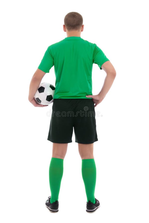 Back View Of Soccer Player In Green Uniform Isolated On White Stock