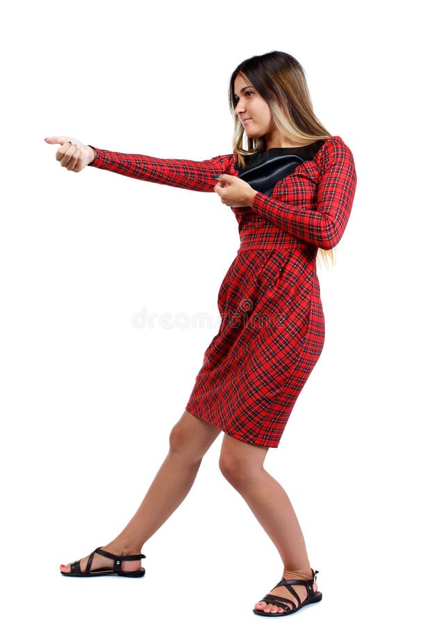 Back View of Standing Girl Pulling a Rope from the Top or Cling Stock