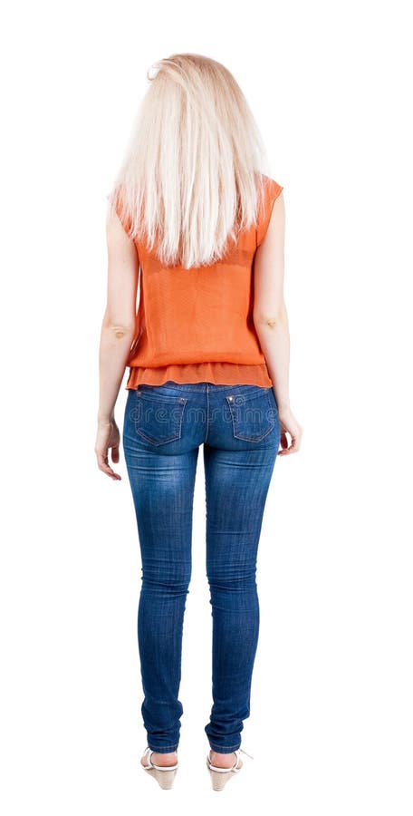 Back View of Standing Young Beautiful Blonde Woman. Stock Photo - Image ...