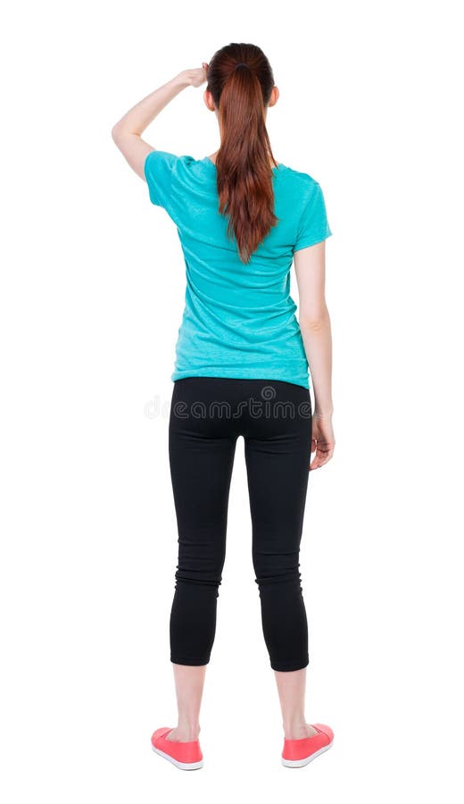 Back View Of Standing Young Beautiful Woman Girl Watching Stock Image