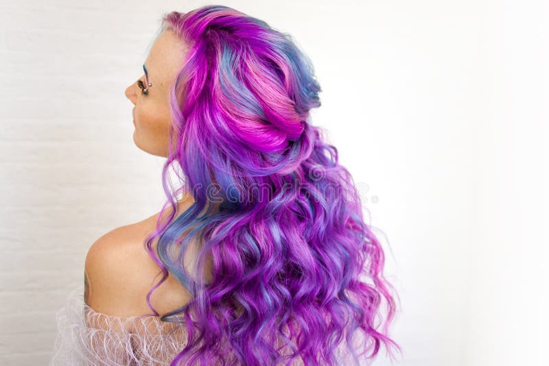 Back View of Stylish Youth Girl with Bright Hair Coloring, Ombre with Blue  Purple Shades. Stock Photo - Image of look, cute: 149658282