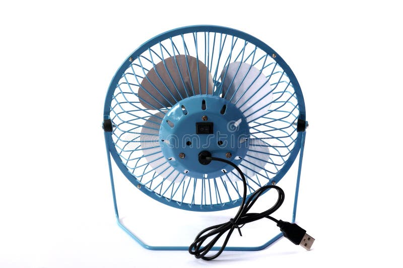 The back view of a universal serial bus powered blue portable table fan stock photography The back view of a universal serial bus powered blue portable table fan stock photography