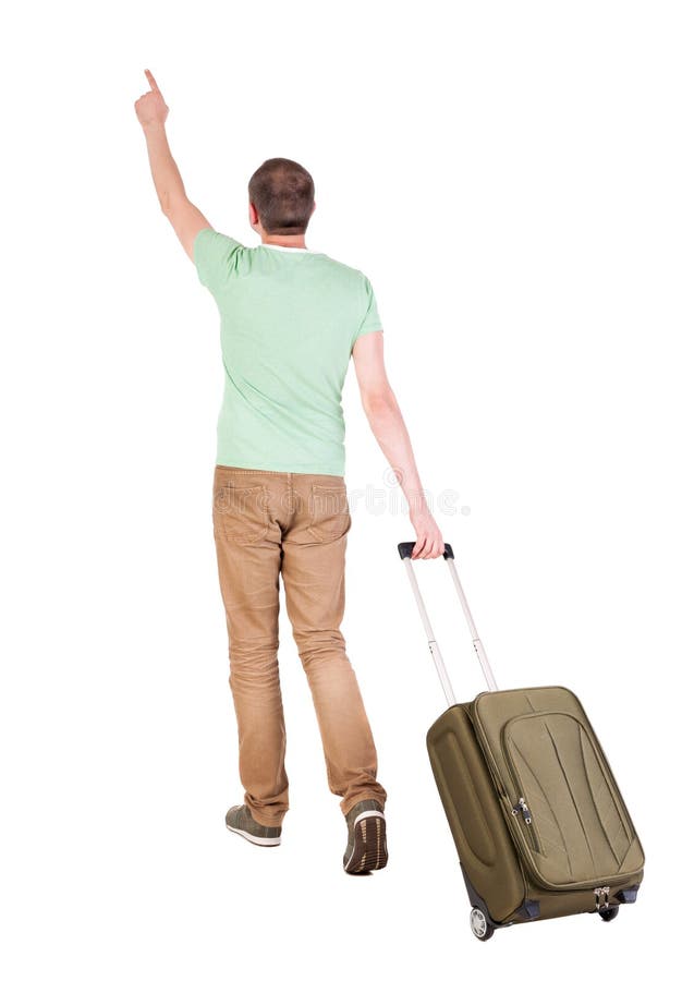 Back View of Walking Man with Suitcase. Stock Photo Image of move