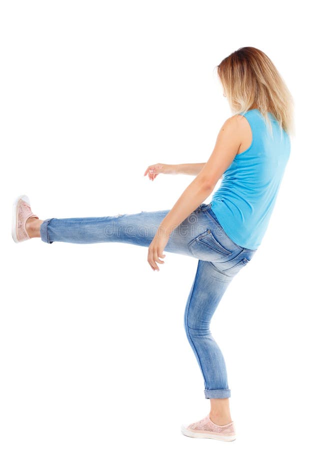 Back View of Woman Funny Fights Waving His Arms and Legs. Stock Image ...