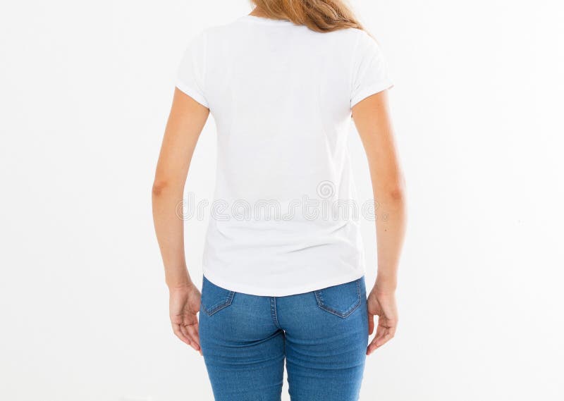 Download Back View: Woman In White T-shirt Mock Up Isolated, T ...