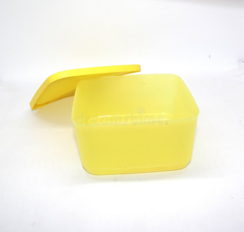 Back View of Yellow Plastic Container Isolated on White Background