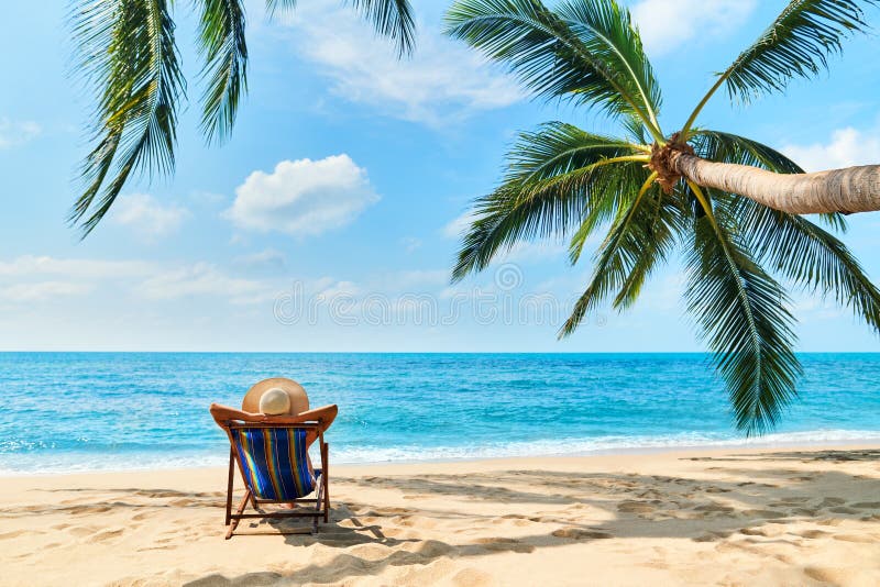 Woman Sunbathe Sunny Summer Beach Relaxing Concept Stock Photo - Image ...