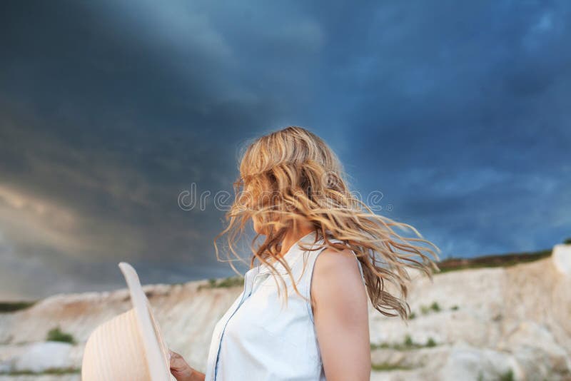 Woman With Hair  In Wind  At Sea  Stock Image Image of 