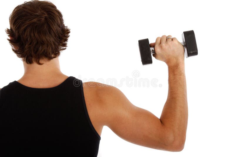 Back of a Young Man Lifting Weights Stock Photo Image of person